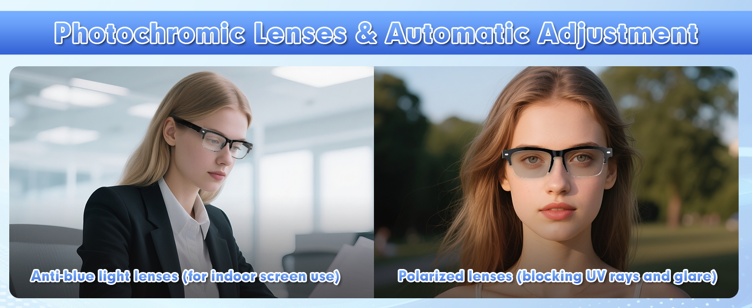 Smart glasses with photochromic lenses, smart bluetooth glasses for women & men
