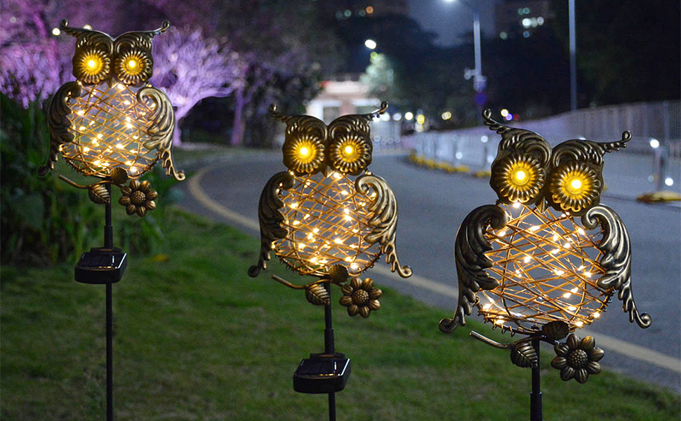 flower garden decorative owl statue lights