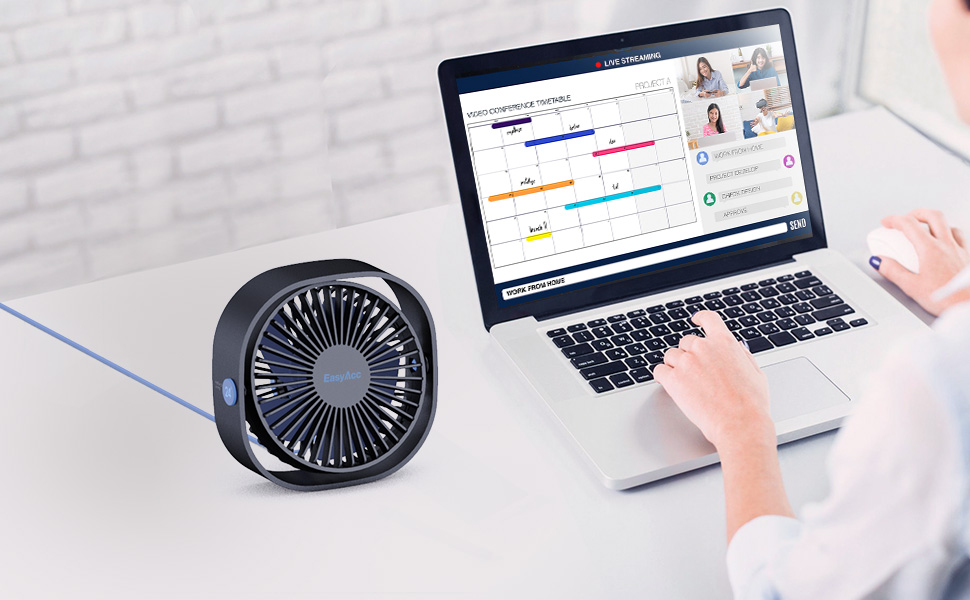 EasyAcc USB Desk Fan, 5.9m/s Powerful Desk Fan Mini Desktop USB Desk