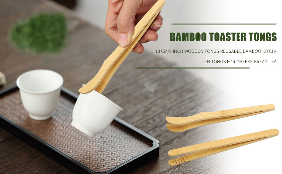 2 pcs Bamboo Toaster Tongs, 18 cm/7 inch Wooden Tongs Reusable Bamboo