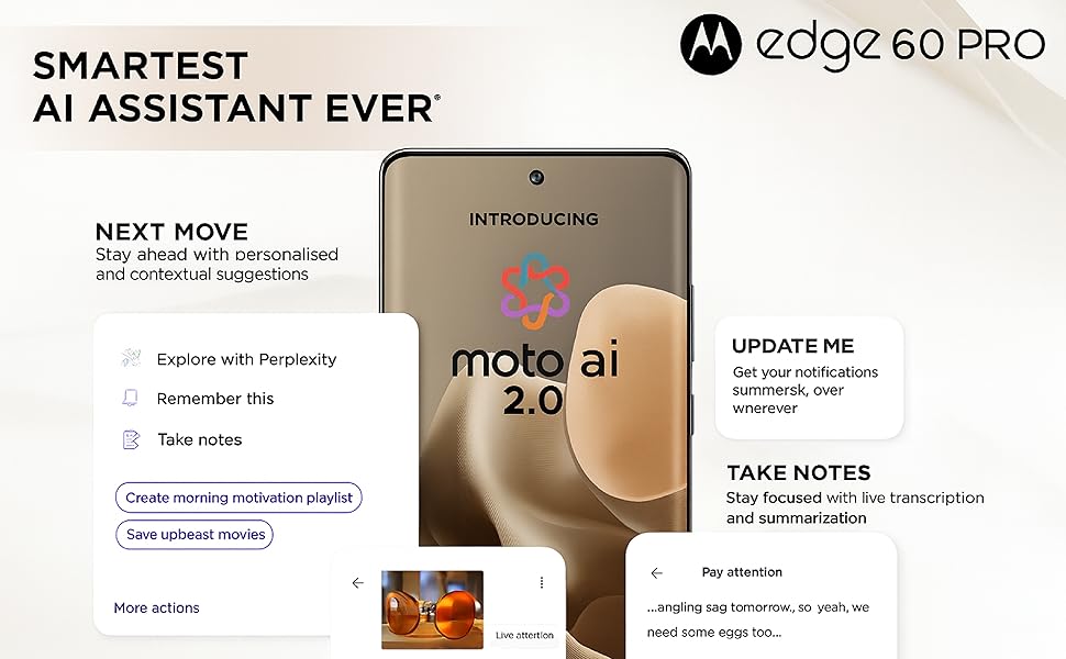 moto ai Image Studio and AI Playlist Studio screens with user enjoying music on edge 60 pro
