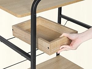 WOLTU Carrello Da Cucina. Scaffale Da Cucina Con 4 Ruote. Carrello Salvaspazio A 3 Livelli. Con Portabottiglie E Ripiano Rimovibile. In Legno E Metallo. Venature Di Legno Chiaro E Nero 14 DINING CAR