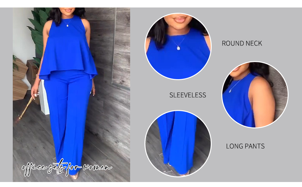 Womens Sleeveless Work Suit Set Loose Vest Top Casual Long