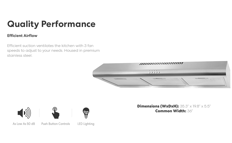 COSMO COS5MU36 Under Range Hood Ductless Convertible Duct