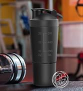 Edelstahl Protein Shaker, 700+200ml Double Wall Rührgerät mit Pulverfach und Kugel, Shaker Eiweiß...