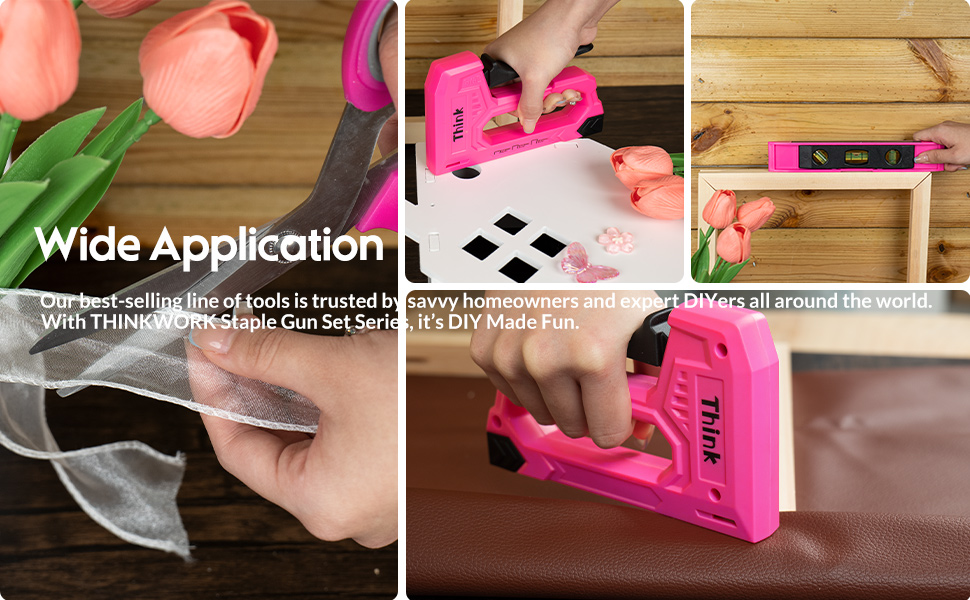 THINKWORK 20pcs Light Duty Staple Gun Kit, Pink Staple Guns