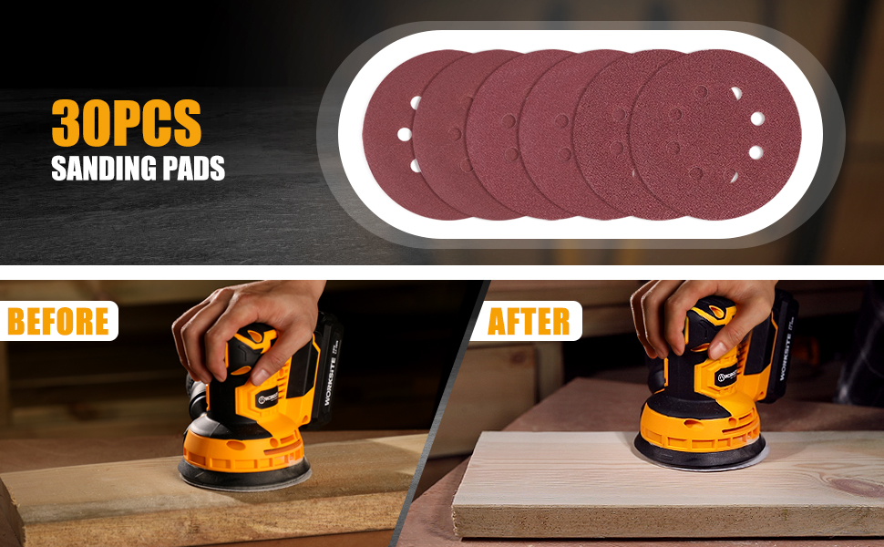 WORKSITE 20V MAX Cordless Random Orbital Sander, 5Inch Variable Speed