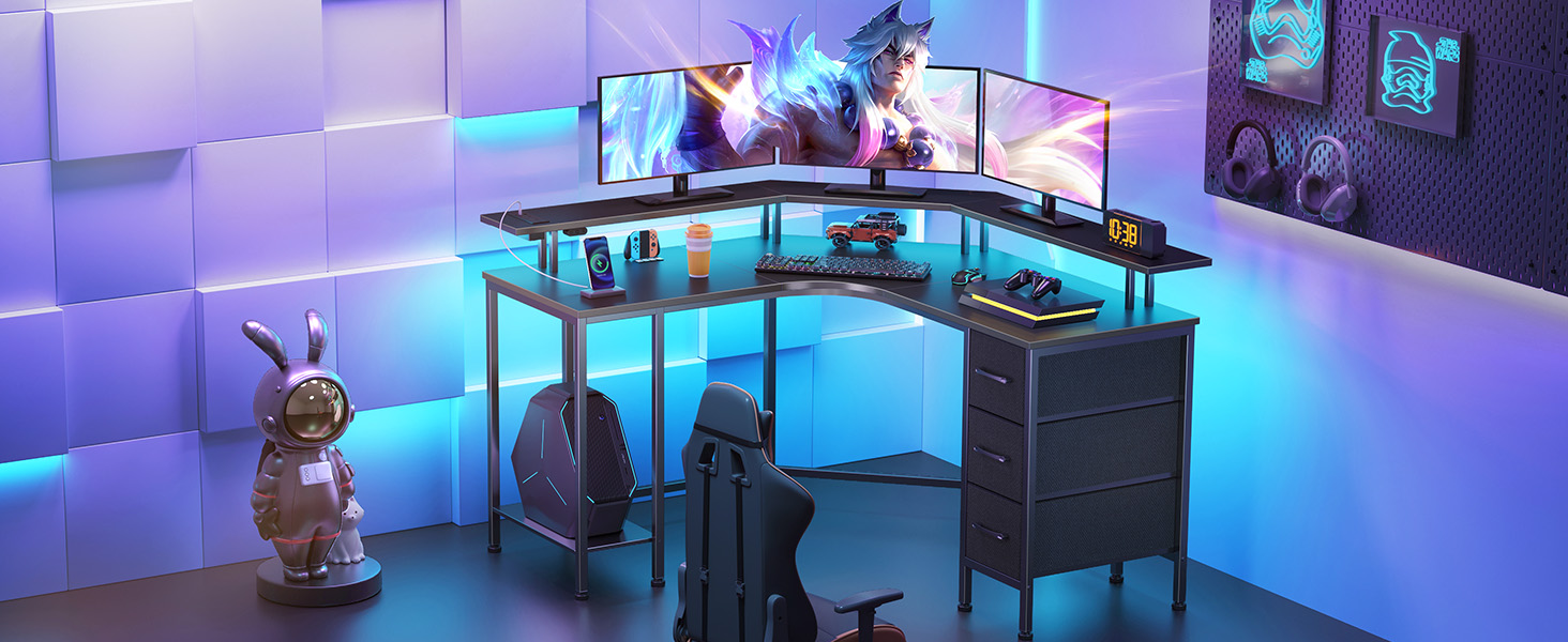 l shaped computer desk with drawers