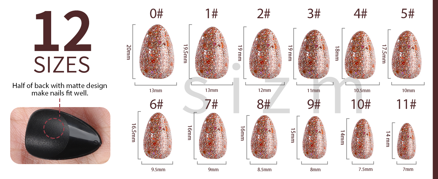 12 Sizes Press on False nails