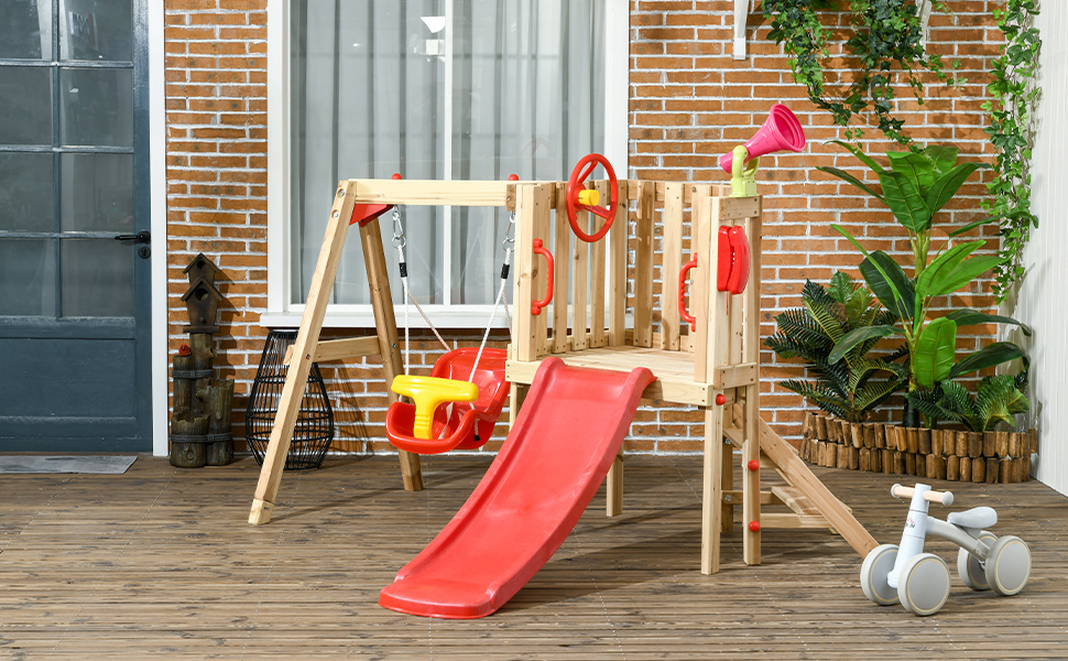 344-070V00RD Kids Swing and Slide Set