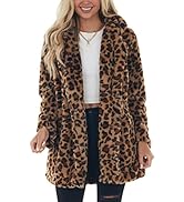 Omoone Women's Faux Fur Jackets Autumn Winter Leopard Coats Loose Fur Coat with Pockets