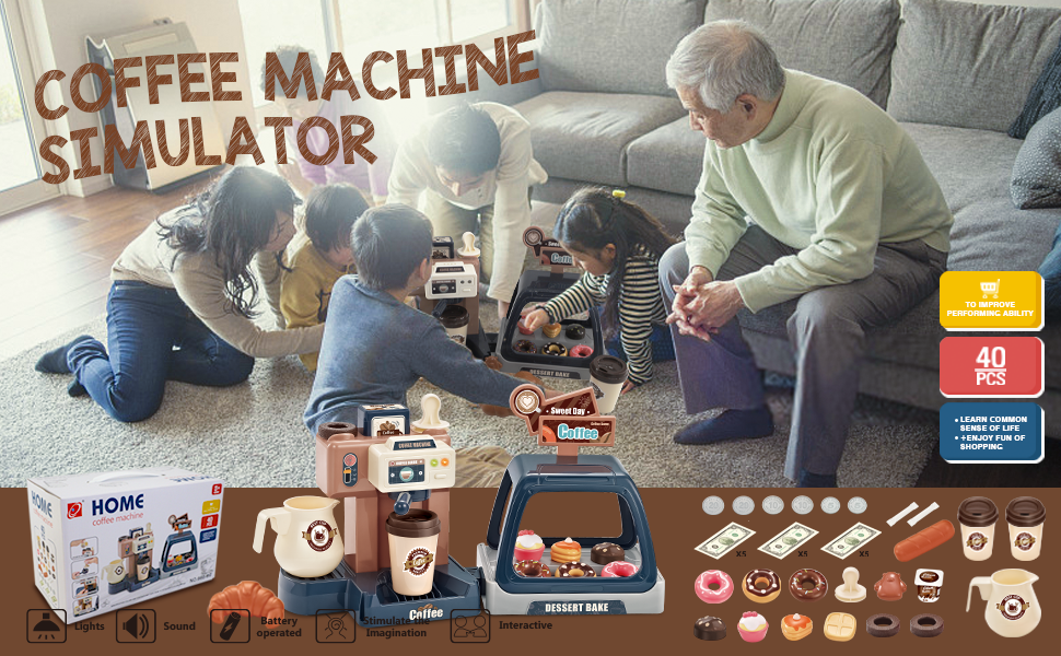 Kids Coffee Maker Playset,40Pcs Toy Coffee Maker for Kids
