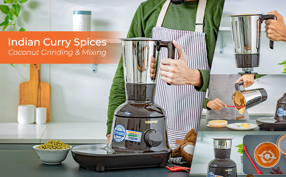 Geepas 750W 3in1 Mixer Grinder, 3 Stainless Steel Jars & Blades 3