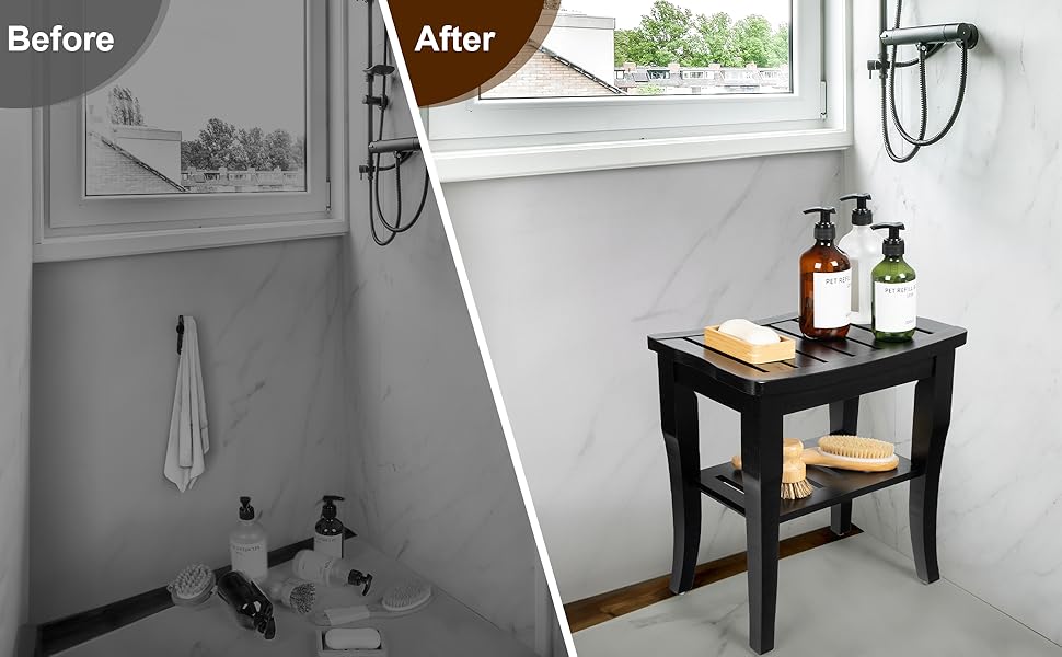 Besilord Bamboo Shower Bench 2Tier with Storage Shelf