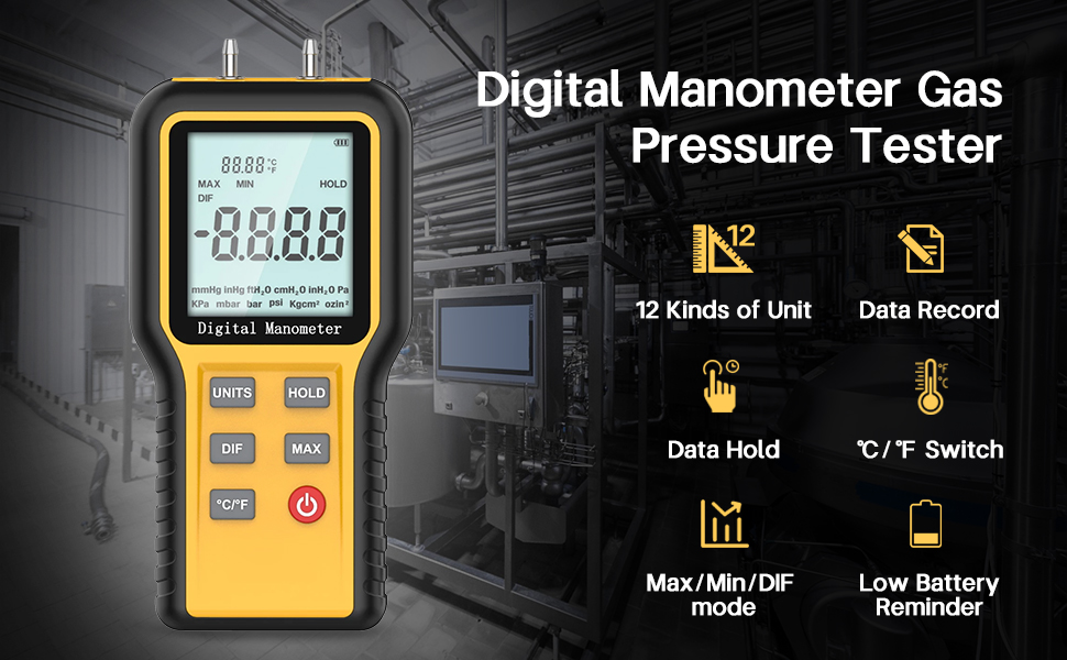 AIOMEST Digital Manometer Handheld Air Gas Pressure Tester Gauge with