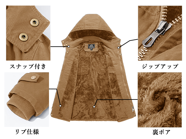 防寒コート メンズ 作業服 裏ボア フード付き ジャンパー 裏起毛 中綿冬物 foc169-01.jpg