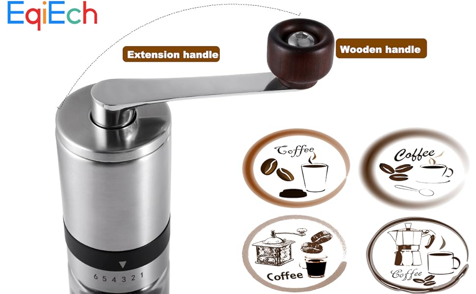 EqiEch Manual Coffee Bean Grinder With Adjusted 6 Different Coarseness