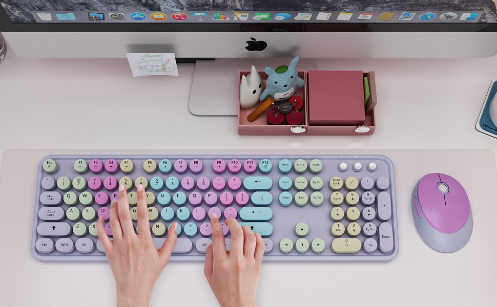 Wireless Keyboard and Mouse Combo , KOOTOP Cute Purple