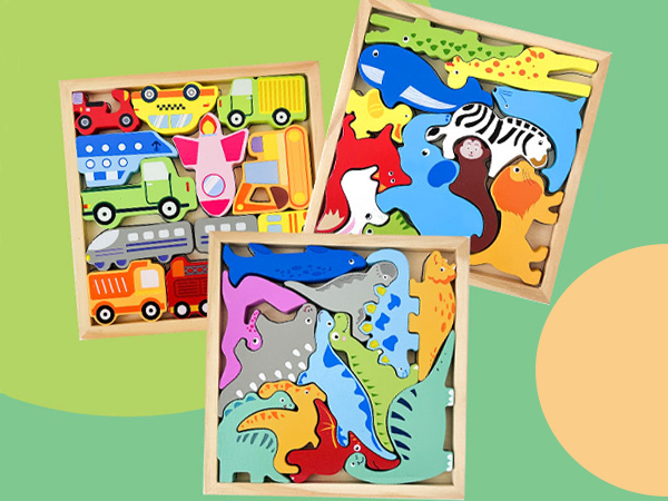 Amazon.co.jp: CORPER TOYS 木製パズル 動物 乗り物 知恵の板 型