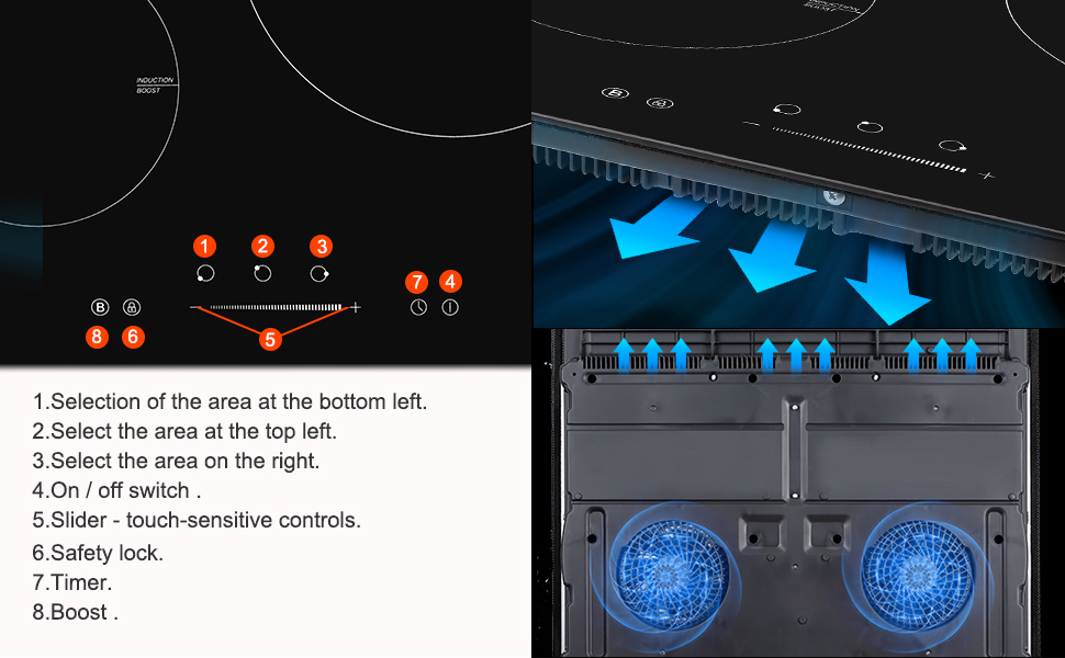 Gasland Chef IH603BF 60cm Built-in Induction Hob, 3 Zones Electric Cooktop 5800W, With Slider Touch Control, Boost Function 22 Induction Cooktop