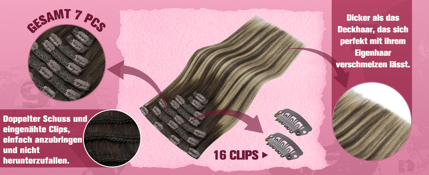 echthaar extensions clip braun