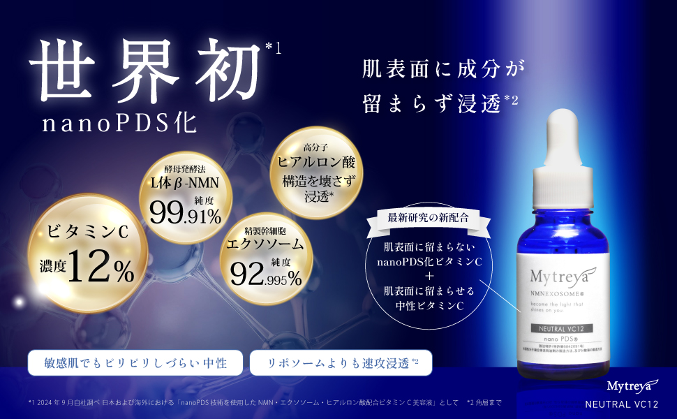 Mytrea ニュートラル VC12 高分子ヒアルロン酸 世界初nanoPDS化濃度12％ビタミンC美容液 NMN/エクソソーム