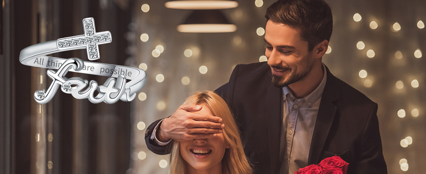 UYBNRK Faith Ring Cross Rings for Women Sterling Silver