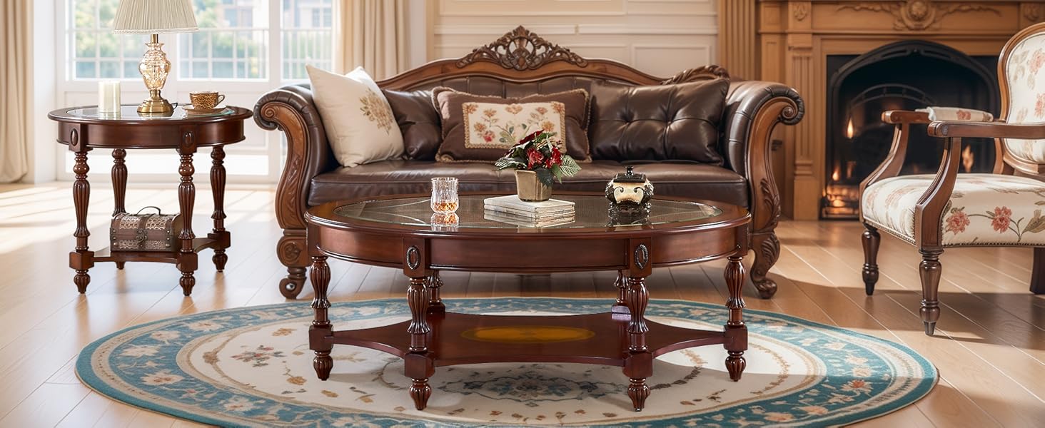 Gexpusm Oval Wood Table Set, Round Wood Coffee Table for