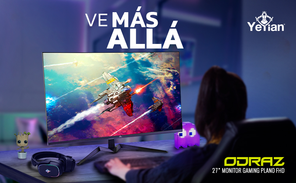 YEYIAN Monitor Gamer Plano 27" Odraz FHD 1MS 165Hz HDMI, sin Bordes