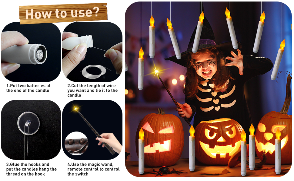 Floating Candles with Wand Remote, 12 Pcs 6.5in Flameless Candles