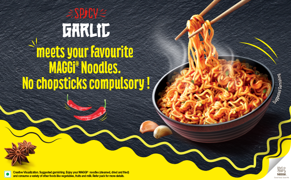 MAGGI 2Minute Spicy Garlic Noodles, Easy to Cook Instant Noodles