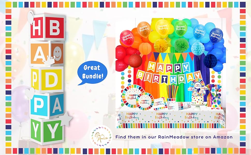 Rainbow Party Decorations - 5 PC ABC Friend Street Letter Boxes for Party