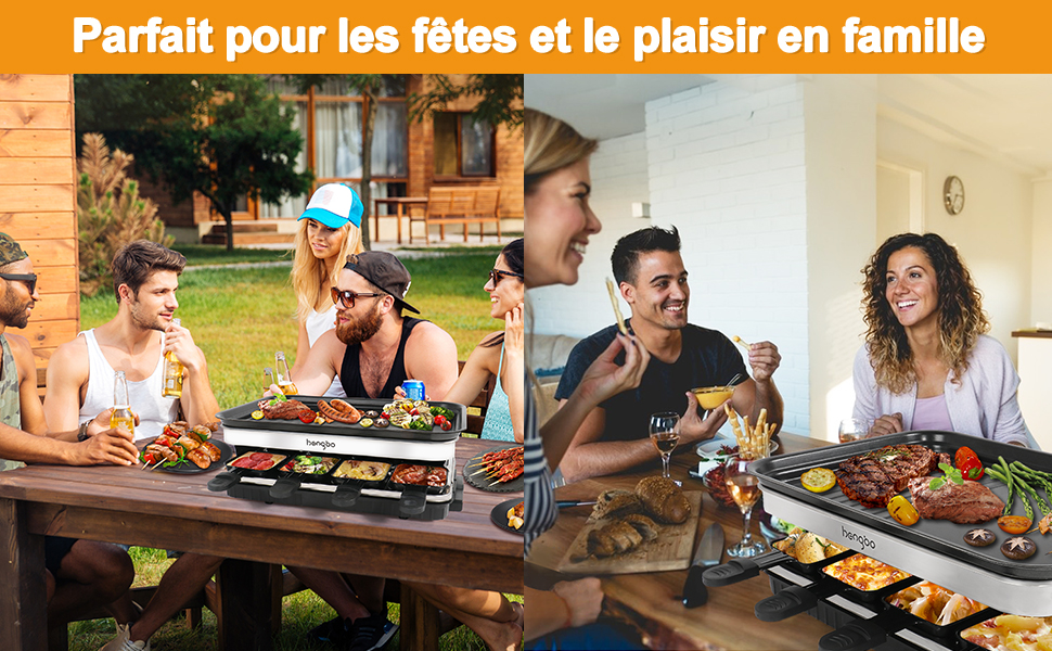 Raclette 8 PersonnesSans Fumée Machine a Raclette, Appareil Raclette 8 Personnes Avec 8 Poelon