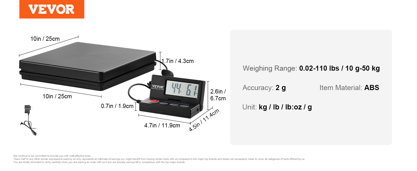 VEVOR Digital Shipping Scale, 110 lbs x 0.07 oz. Heavy Duty