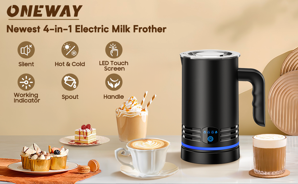ONEWAY Milk Frother Electric with Touch Panel,430ml Automatic Milk