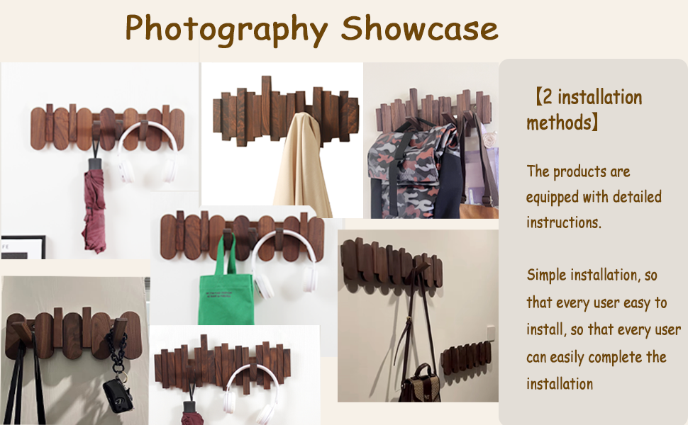 Tzmarcanum Black Walnut Wooden Piano Coat Rack，Modern Wall