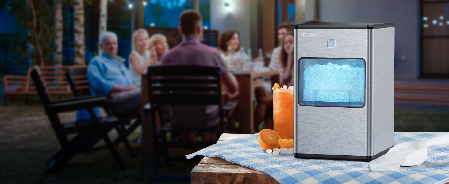 Hicozy Countertop Nugget Ice Maker, Compact Sonic Ice Maker, Produce