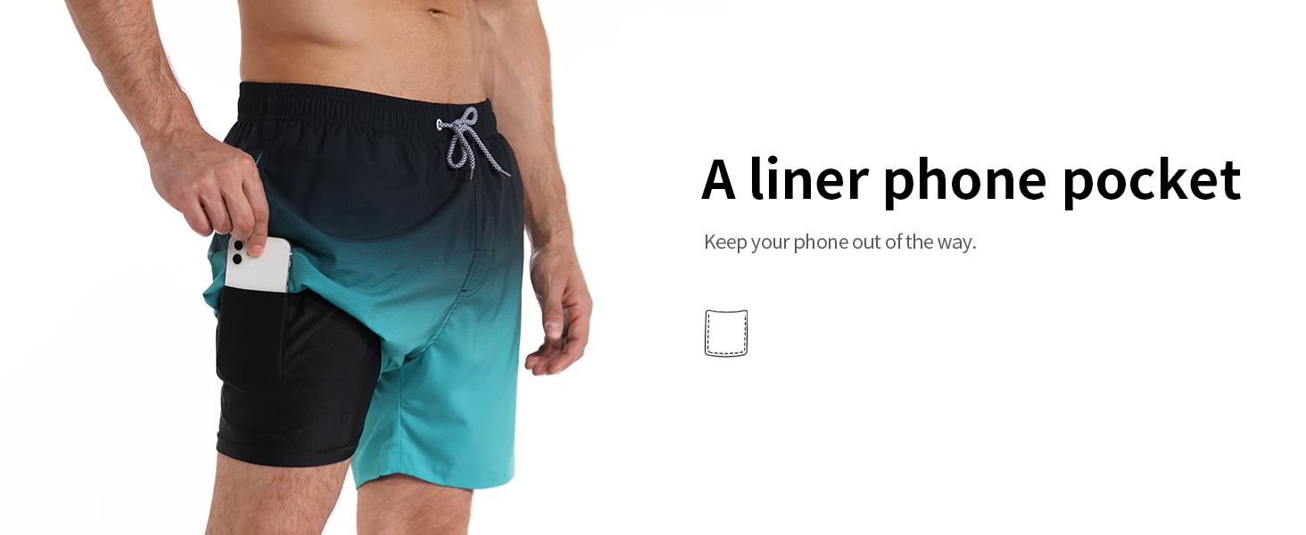 Mens Swim Trunks with Compression Liner