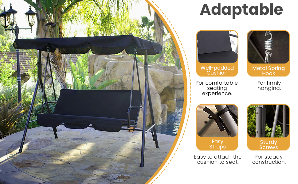 Garden Mile 2 Seater Garden Swing Seat with Canopy Swing Chair