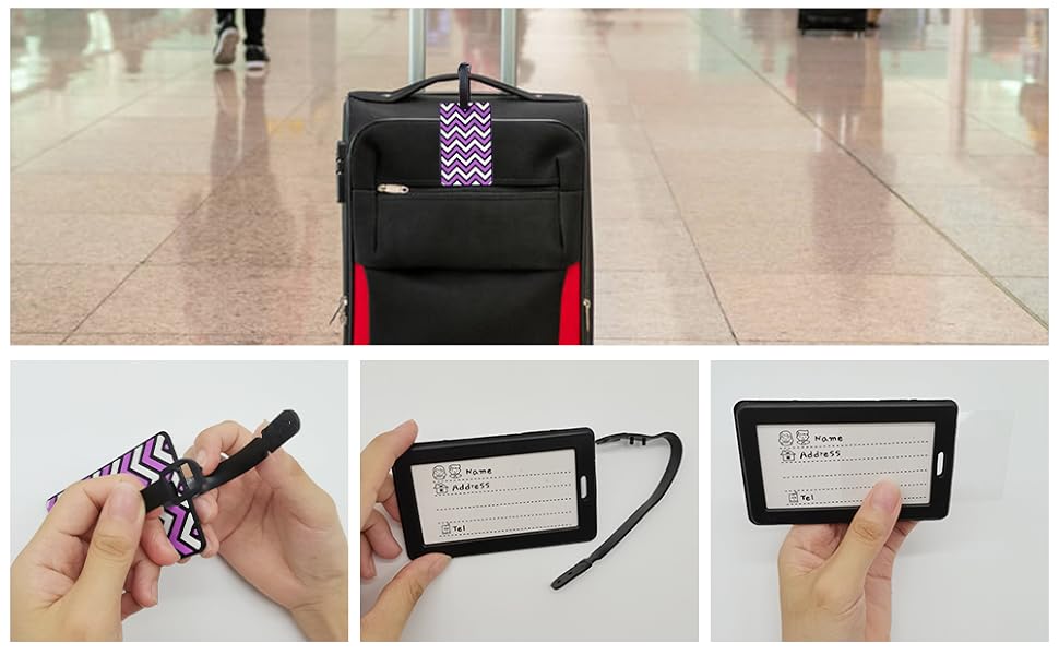 Luggage Tags 2Pcs, PVC Suitcase Labels Striped Suitcase Tags Secure Luggage Labels for Suitcase