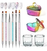 Yokilly Acrylic Nail Art Brush Set, 6 PCS Double-Sided Nail Polish Brush & 4PCS Crystal Dappen Di...