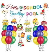 Yoyuspy Welcome Back to School Decorations, Hello School Goodbye Pool Banner and Hanging Swirls B...