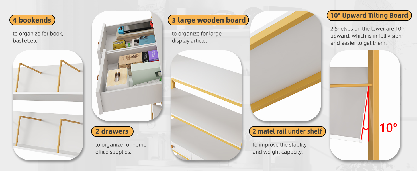 YAOHUOO Bookshelf with 2 Drawers31.5” Widen Industrial