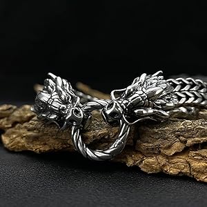 メンズシルバードラゴンアニマルドラゴンリングドラゴンブレスレットダブルレイヤーチェーン