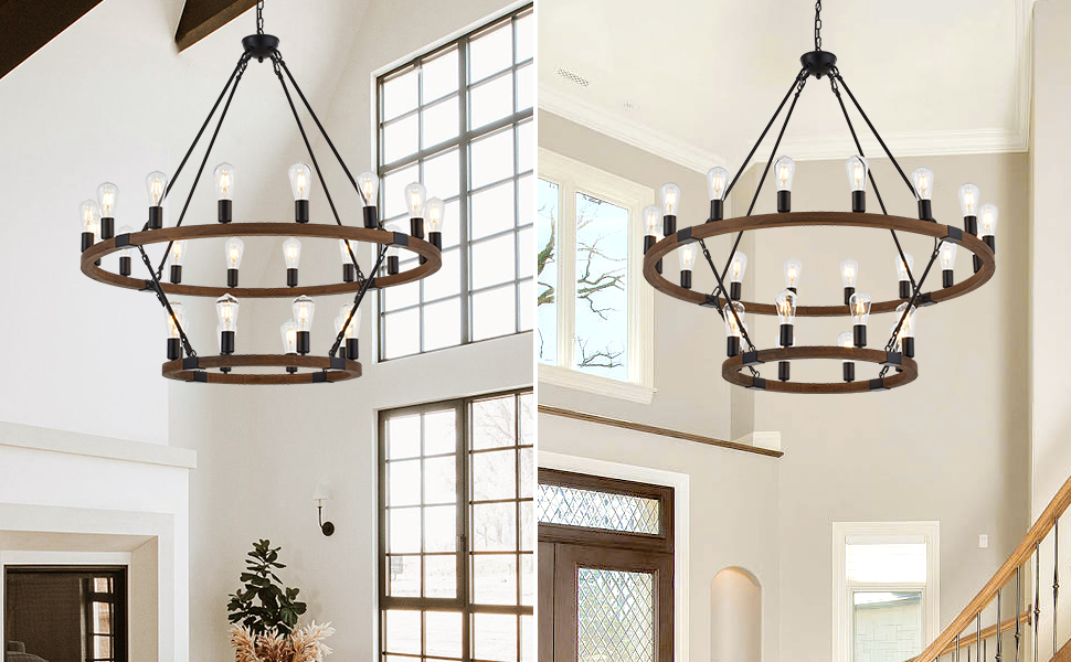 24 lights rustic wooden chandelier