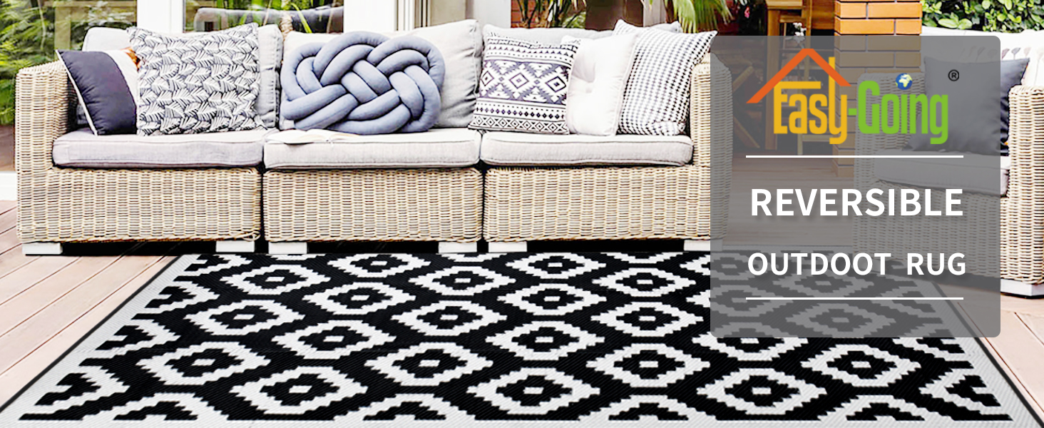 EasyGoing Reversible Outdoor Rugs 5x8ft Waterproof Plastic