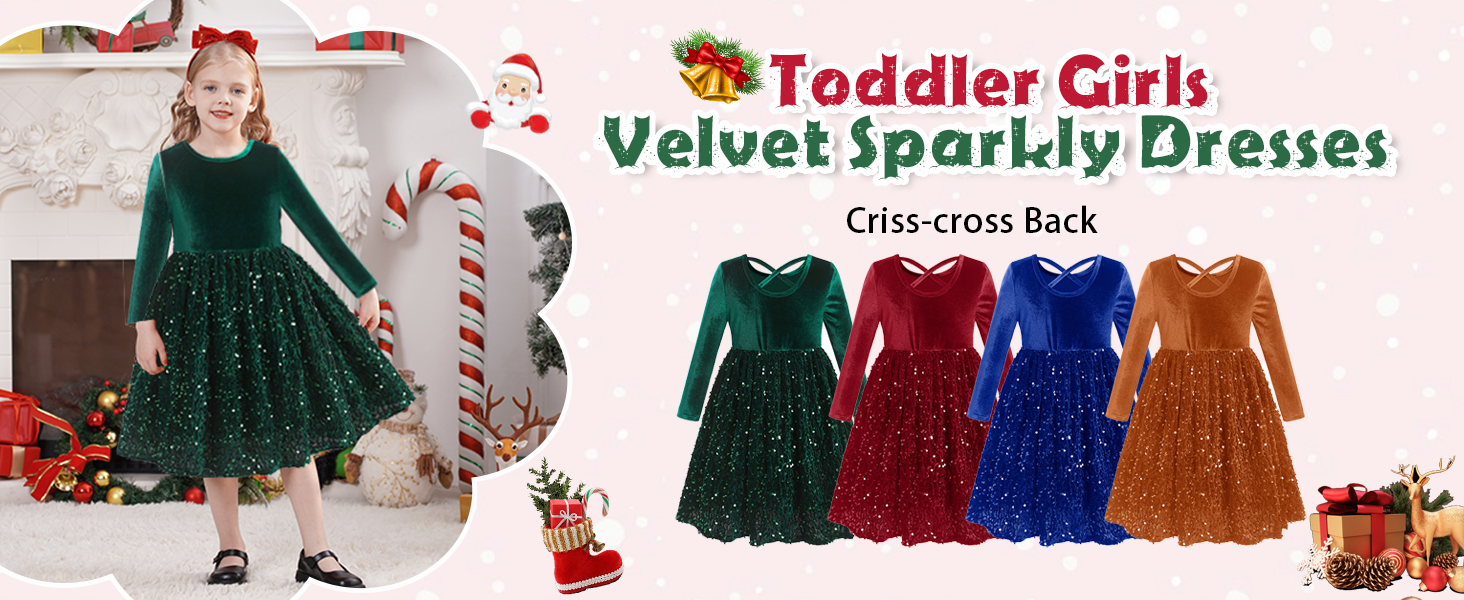 IDOPIP Sequin Velvet Dress for Girls Toddler Baby Long