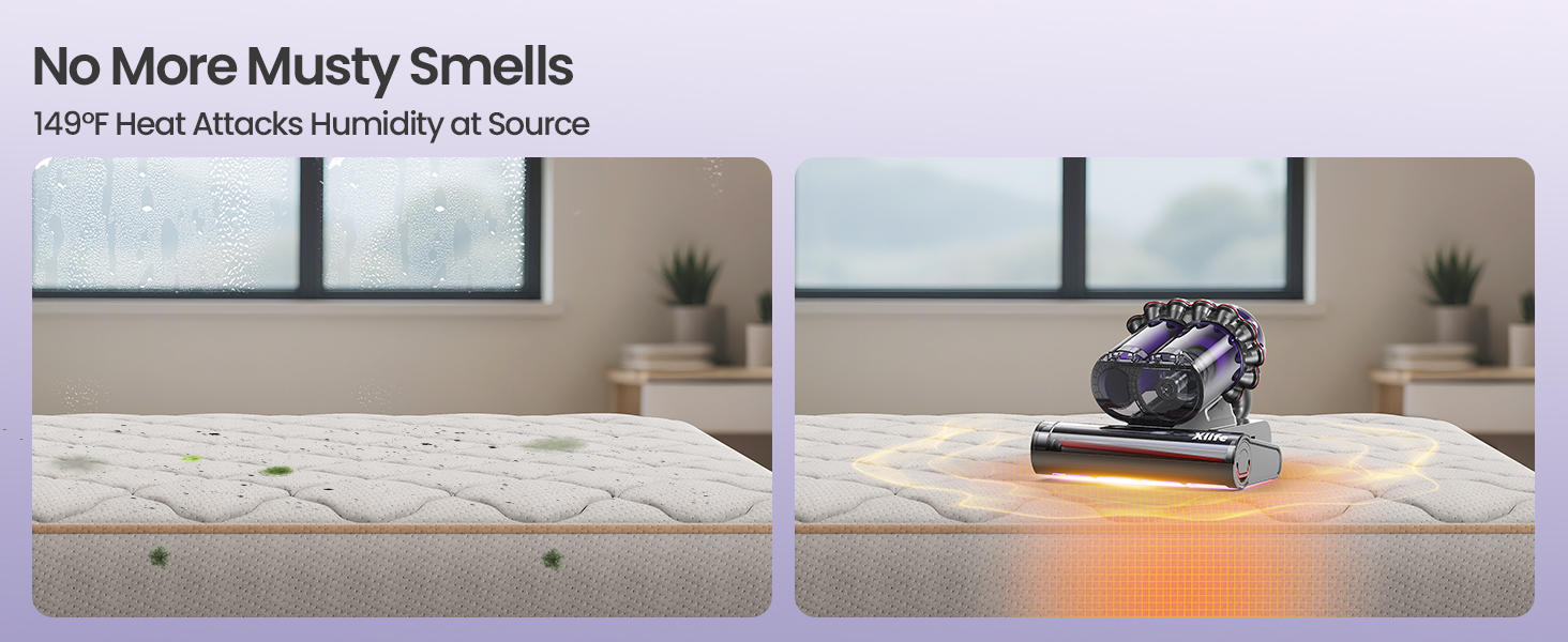 149°F heat eliminates musty smells , leaving your bedding fresh and allerge-free.