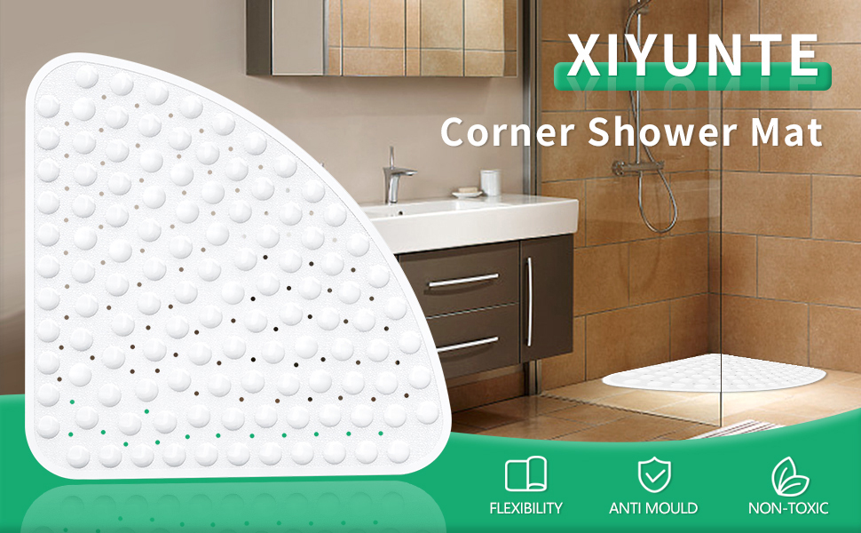 XIYUNTE Corner Shower Mat Non Slip Anti Mould 54x54cm Quadrant Shape