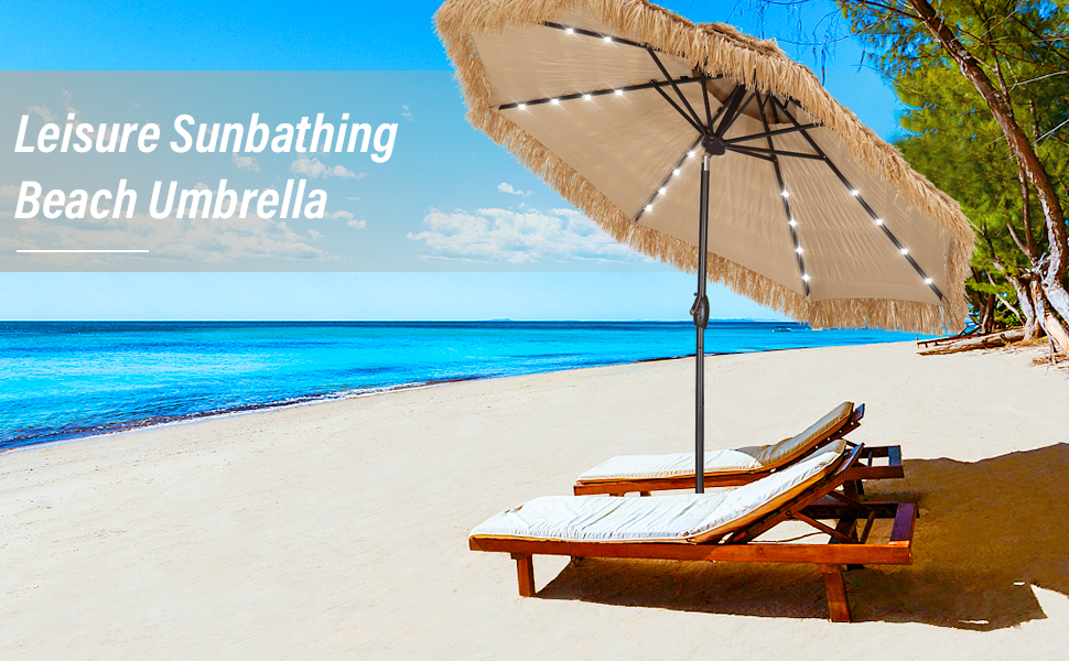 Saemoza 9FT Patio Umbrella, 2 Tier Hawaiian Style Beach